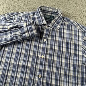 Polo Ralph Lauren Shirt Mens S Blue Plaid‎ Long Sleeve Button Up Custom Fit